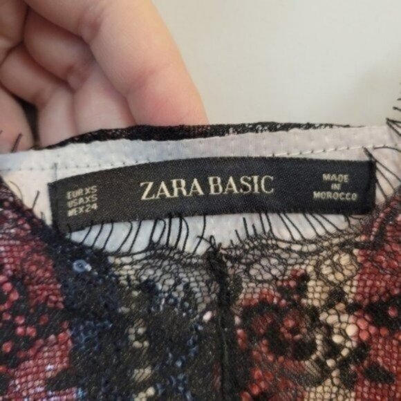 Zara Striped Sequin Lace Trim Tank Top Cami Red Blue Cream - Picture 7 of 8